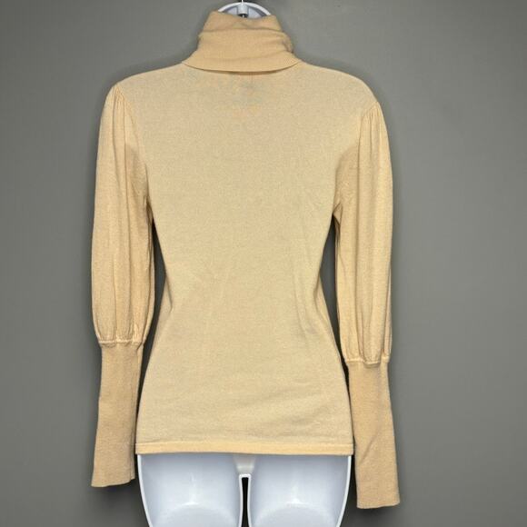 Neutral Minimalist Cream Wool Blend Y2K Turtleneck Puff Sleeve Top Womens Sz S - Picture 2 of 4